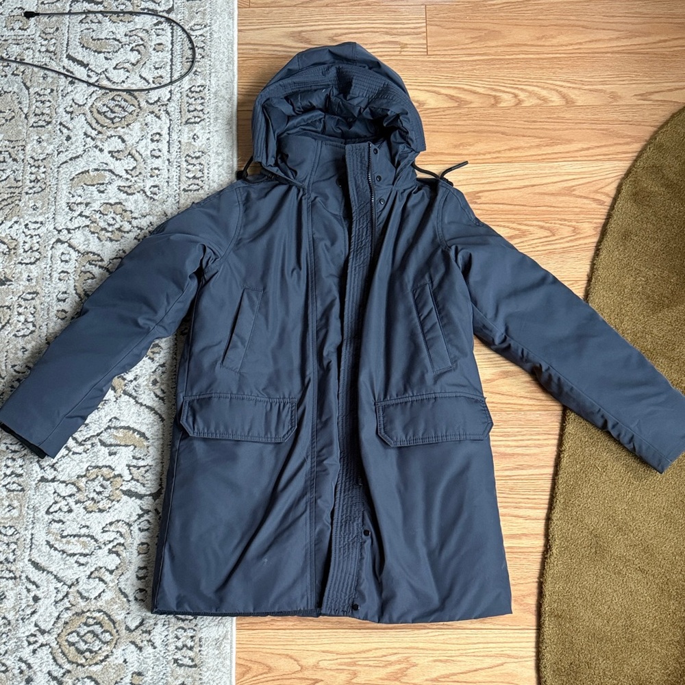 Everlane Renew Navy Hooded Parka Coat